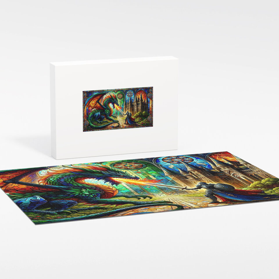 Knight Fighting Dragon Stained Glass Effect - Jigsaw Puzzle 1000 Pieces - Image 3