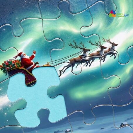 Jigsaw Puzzle Santa Flying Through Aurora Lights - 1000 Piece Christmas Jigsaw Puzzle For Adults