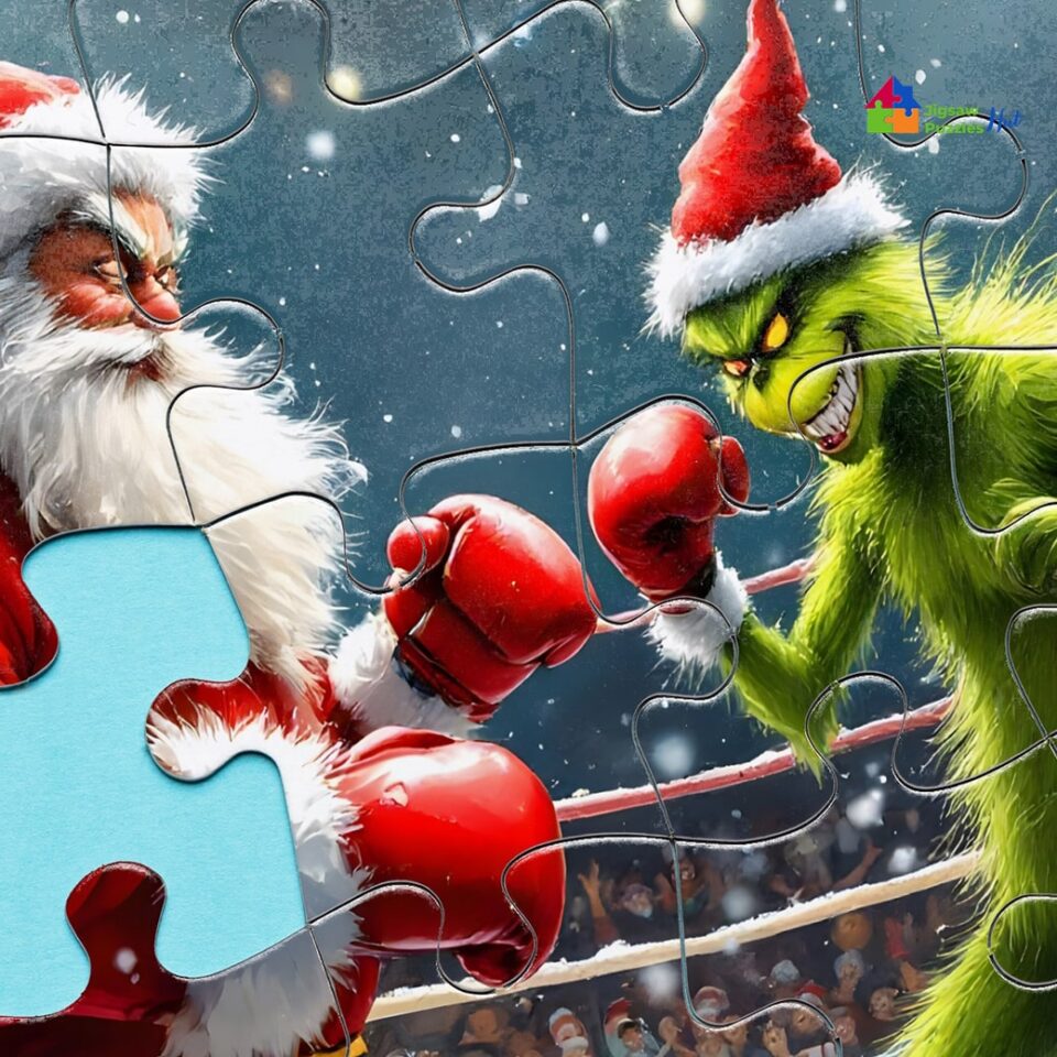 Santa Vs Grinch Boxing Match Jigsaw Puzzle - 1000 Piece Christmas Puzzle For Adults