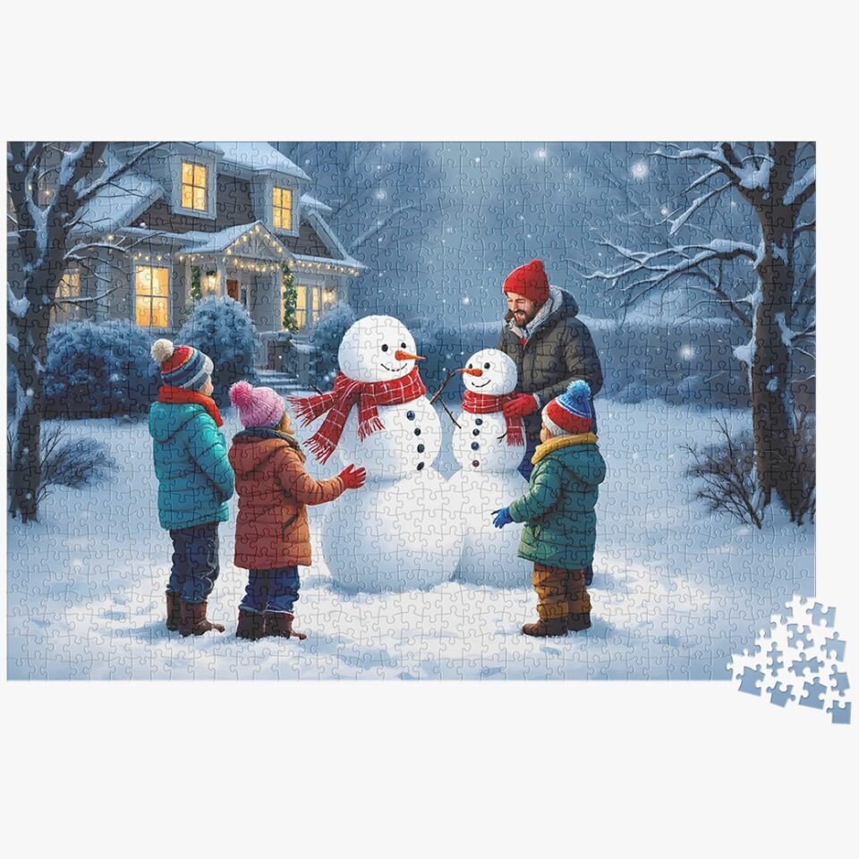 Building Snowman Jigsaw Puzzle - 1000 Piece Christmas Puzzle For Adults